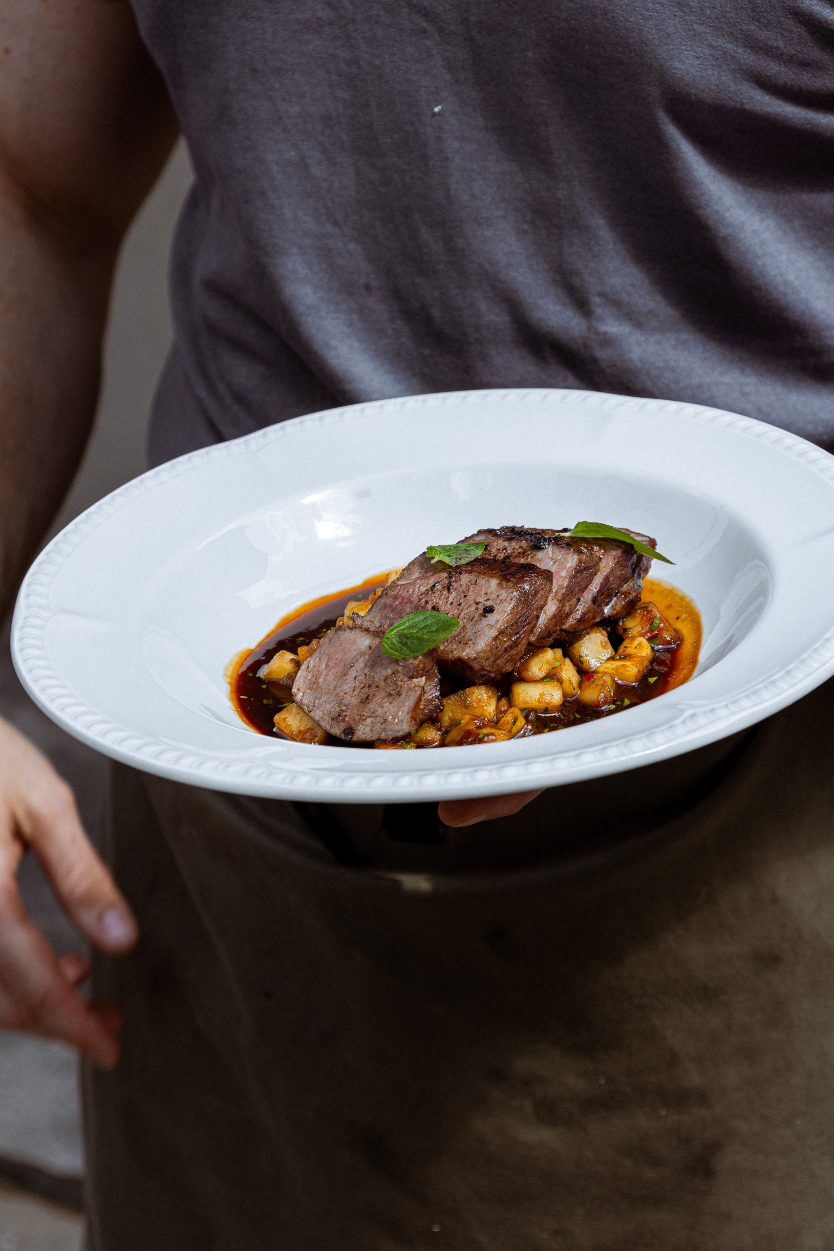 Meat lunch dish at Nessa restaurant, London