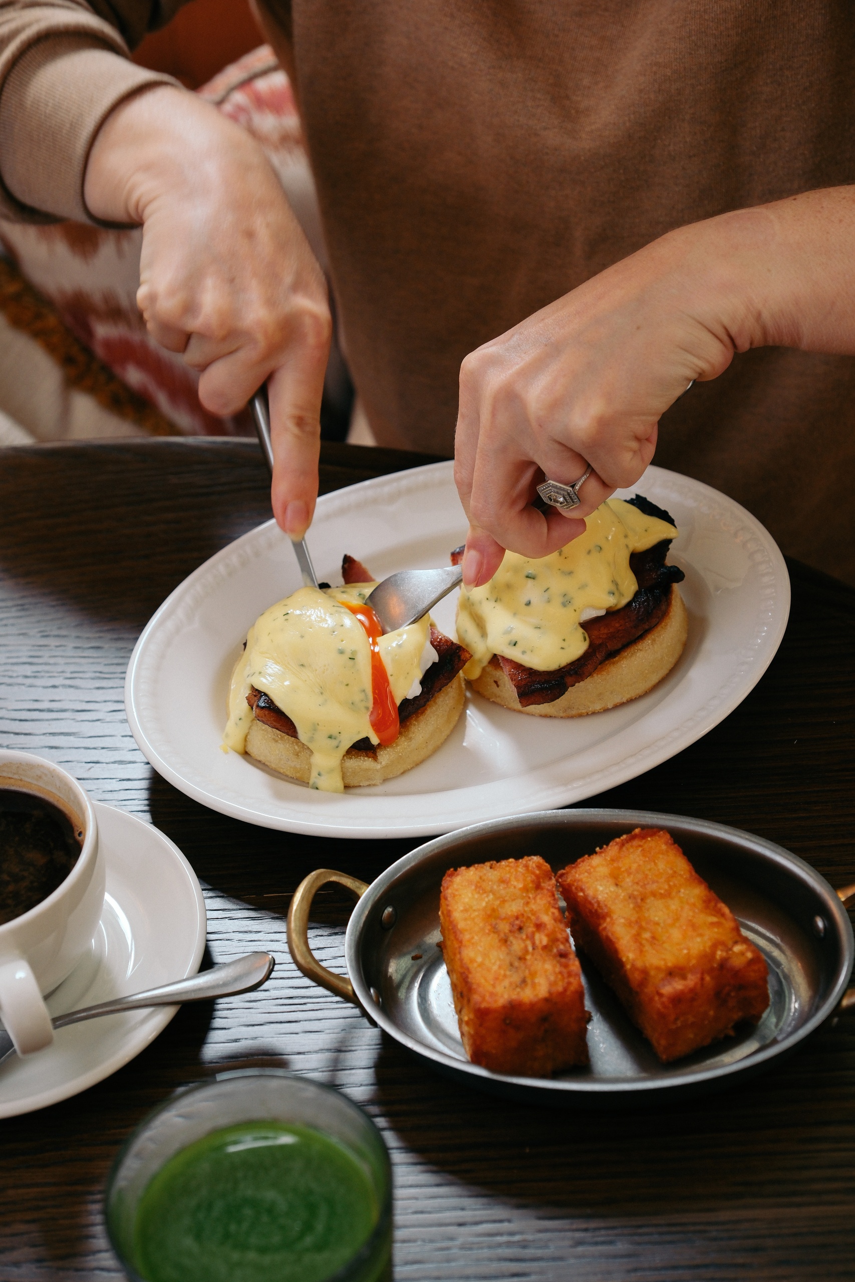 Eggs Benedict at Nessa. Best breakfast in Soho.