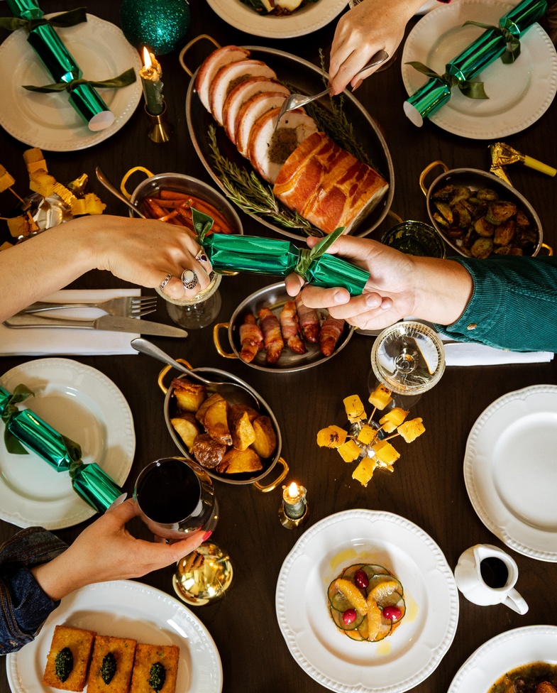 Sharing group dining plates for Christmas at Nessa Soho