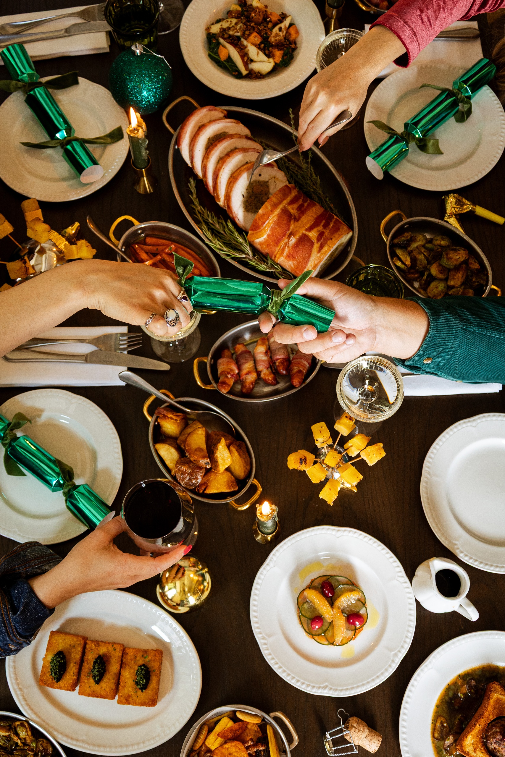 Sharing group dining plates for Christmas at Nessa Soho