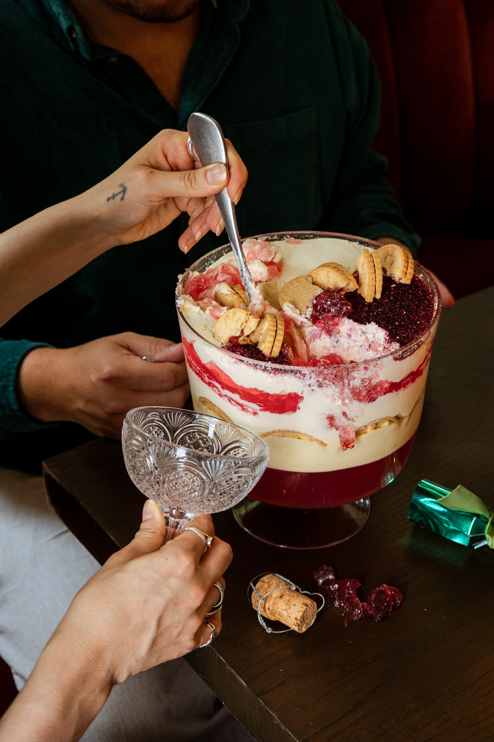 Sharing a desert at Christmas Nessa Soho