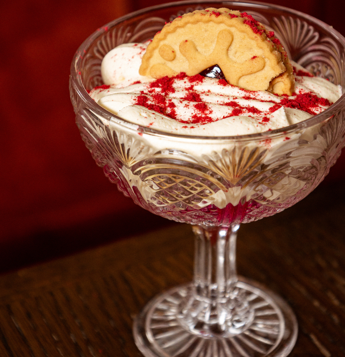 Trifle at Nessa Soho, a rhubarb trifle served for the supper club in London