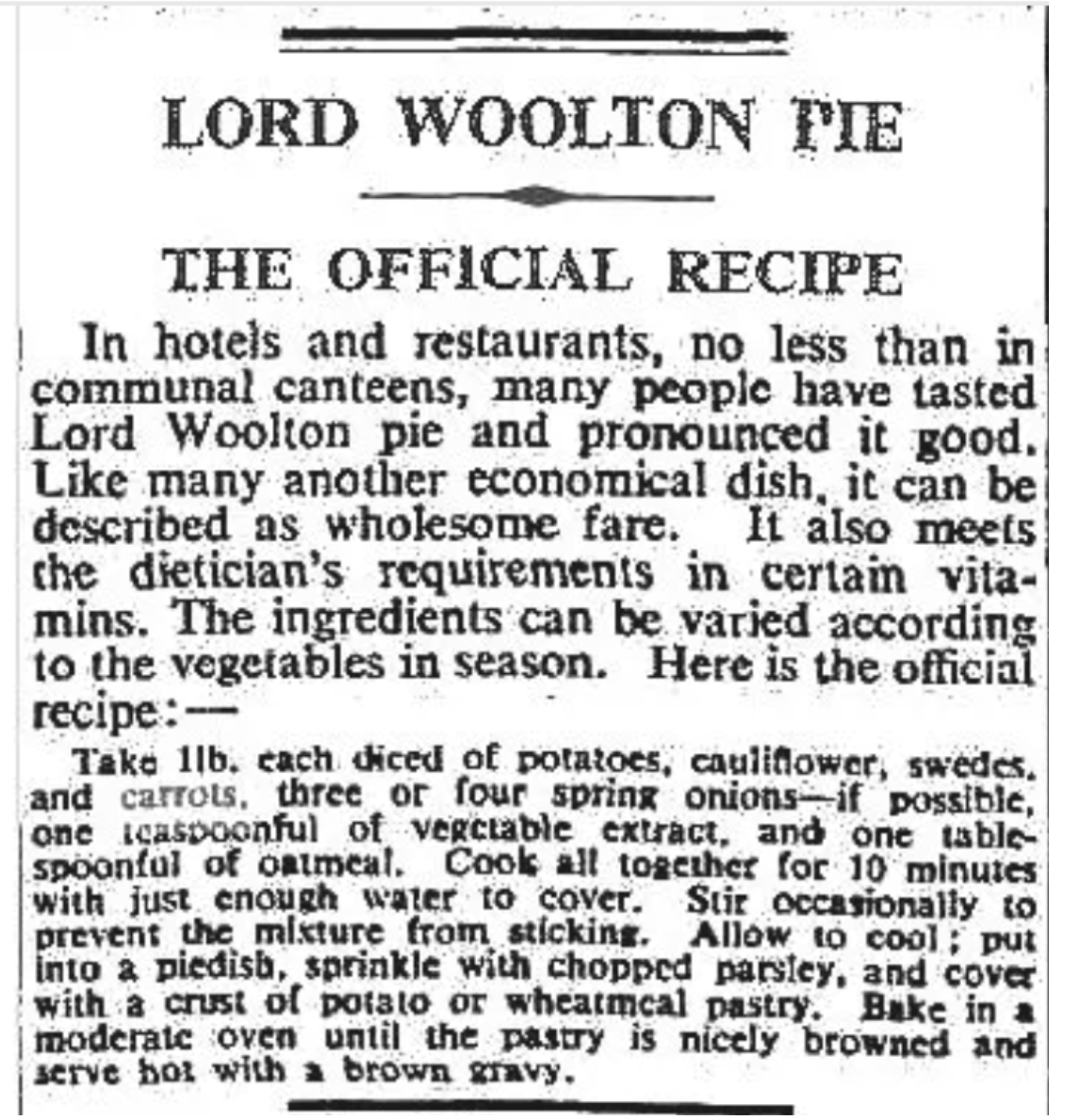 Woolton pie official recipe used for the Nessa Soho supper club